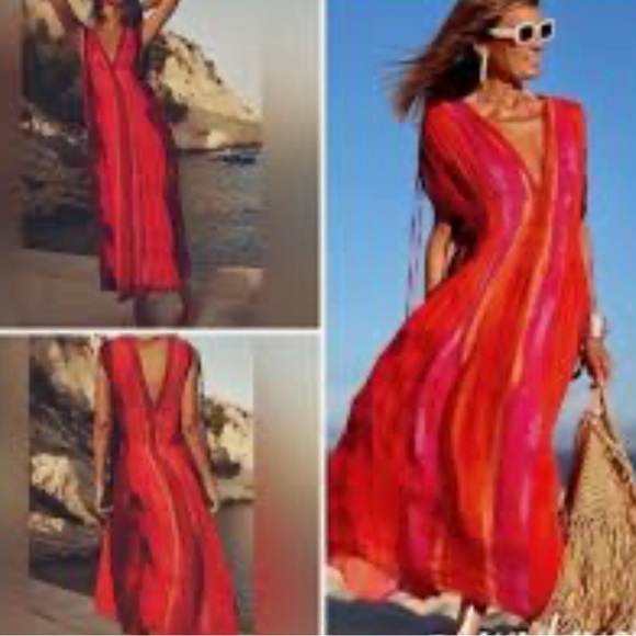 Zara Dresses & Skirts - Zara Elegant Red V-Neck Sleeveless Maxi Dress